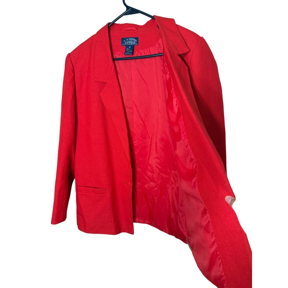 E.H. Woods Vintage Red Skirt Suit Set Blazer Midi Skirt Size 16 Professional